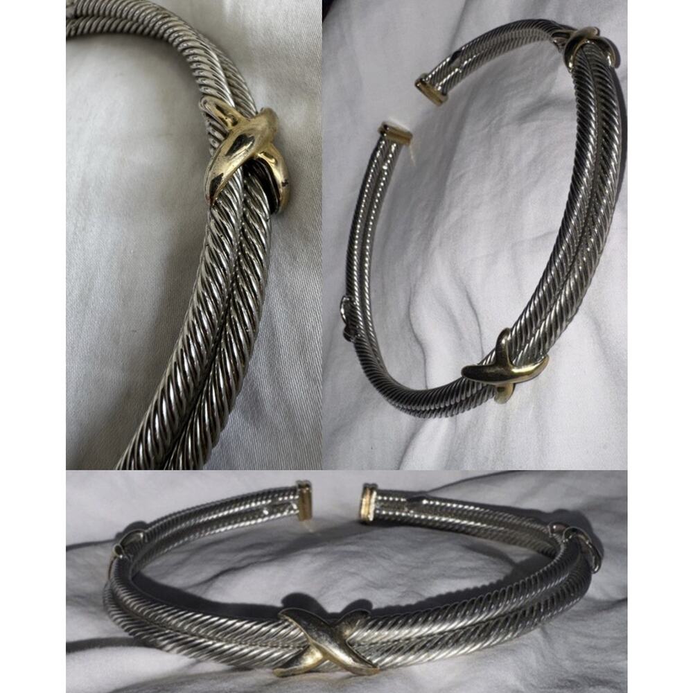 Cable Collar Choker Necklace Silver Gold Tone X Designer Style Heavy 5”